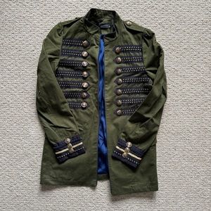 ZARA Army green long jacket with faux button details